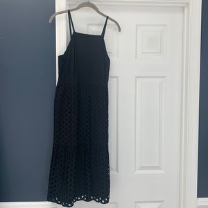 Loft eyelet linen black dress